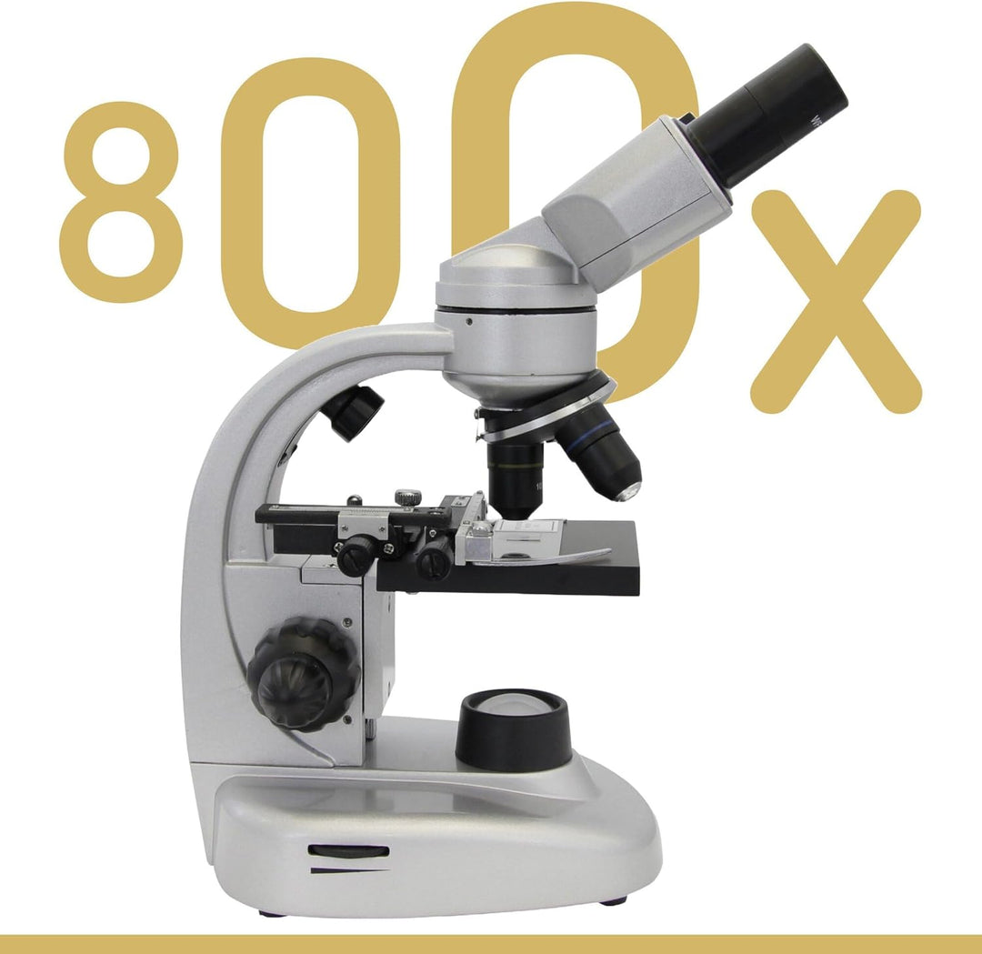 Omegon Mikroskop Binofield, 40x-800x, LED | Präzise Beobachtungen mit beidäugigem Sehen | Für Schule