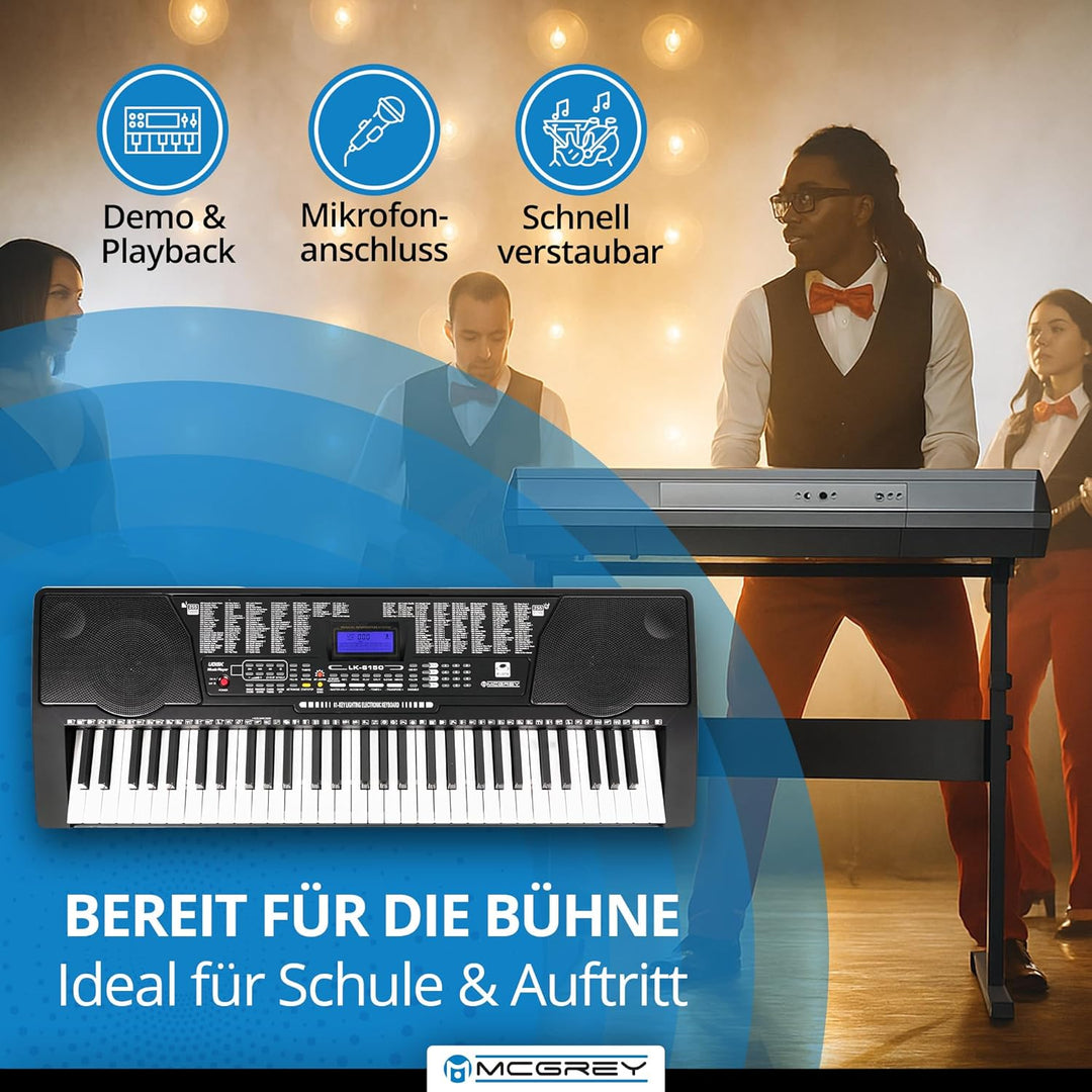 McGrey LK-6150 61 Tasten Set - Elektronisches Keyboard mit 61 Tasten - Leuchttasten und Lautsprecher