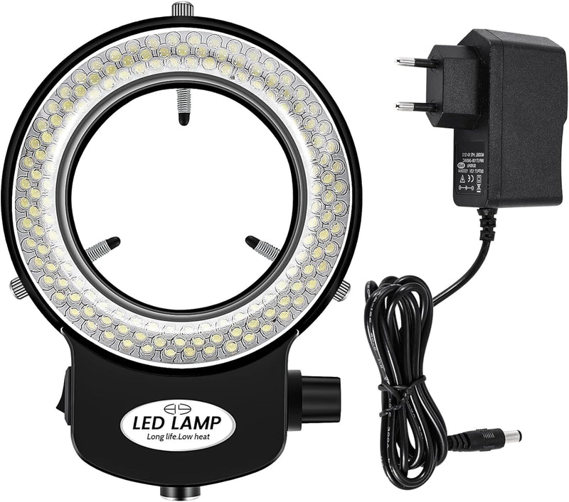 Gokelomg 144 LED Mikroskop Ringlicht Ringleuchte 0-100% Einstellbar Lampe für Microscope Ringbeleuch