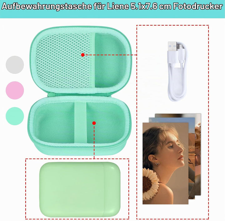 Lebakort Hart Tasche Hülle Etui für Liene 2 x 3 Tragbarer Smartphone Fotodrucker (Mintgrün), Mintgrü