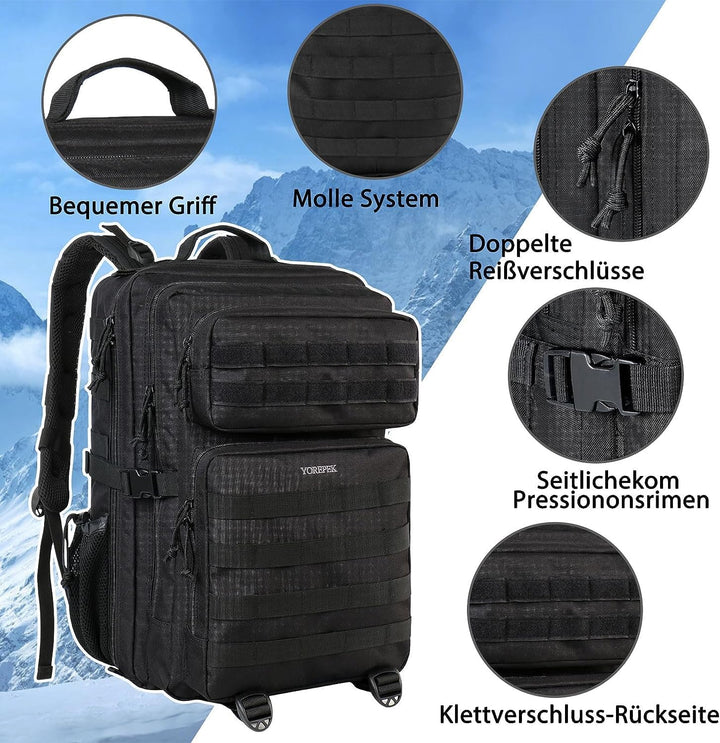 YOREPEK Grosser Militär Rucksack Herren, 40L Outdoor Armee Wasserdicht Taktischer Bundeswehr Rucksäc