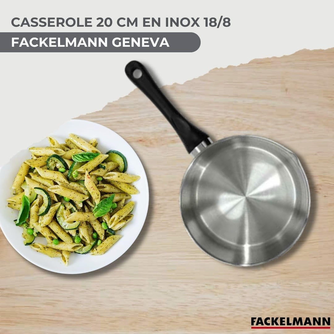 Fackelmann 681850 Stieltopf, 20 cm, Edelstahl, Kochtopf, für alle Herdarten, Induktion, Stielkassero