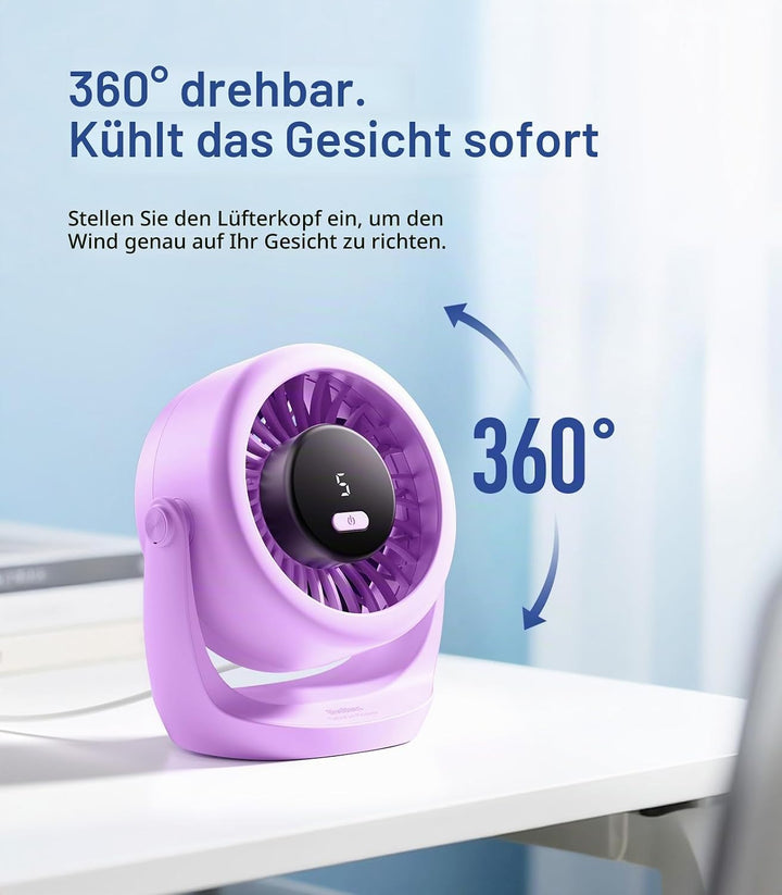 Diveblues USB Turbo Tischventilator, Ultra-Leiser Mini Ventilator, Leistungsstarker Wind, LED-Displa