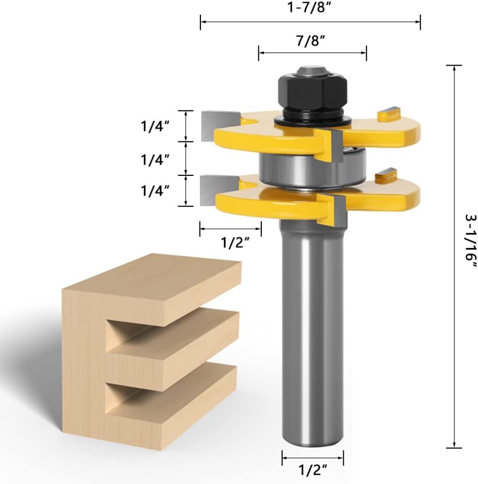 45 Grad Lock Mitre Router Bit, APLUS Holzfräser, Nutfräser + 1/2 12,7 mm Schaft Zungenschaft und Nut