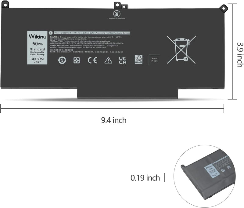 Wikinu 60Wh F3YGT Laptop Akku für Dell Latitude 12 7000 7280 7290 13 7000 7380 7390 P29S002 14 7000