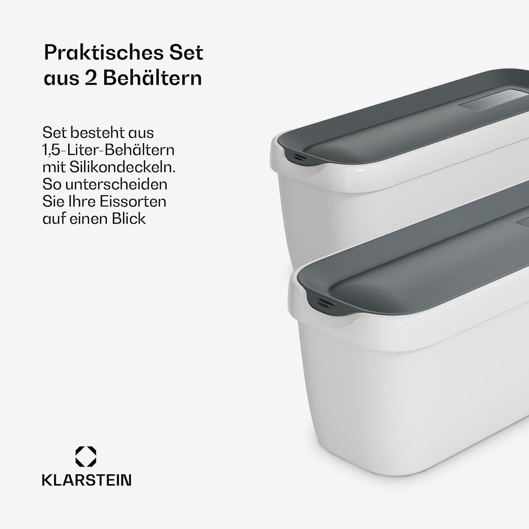 Klarstein Eisbehälter Für Speiseeis – 2x 1,5L, Mit Deckel, Spülmaschinenfest, Kunststoff, Für Selbst