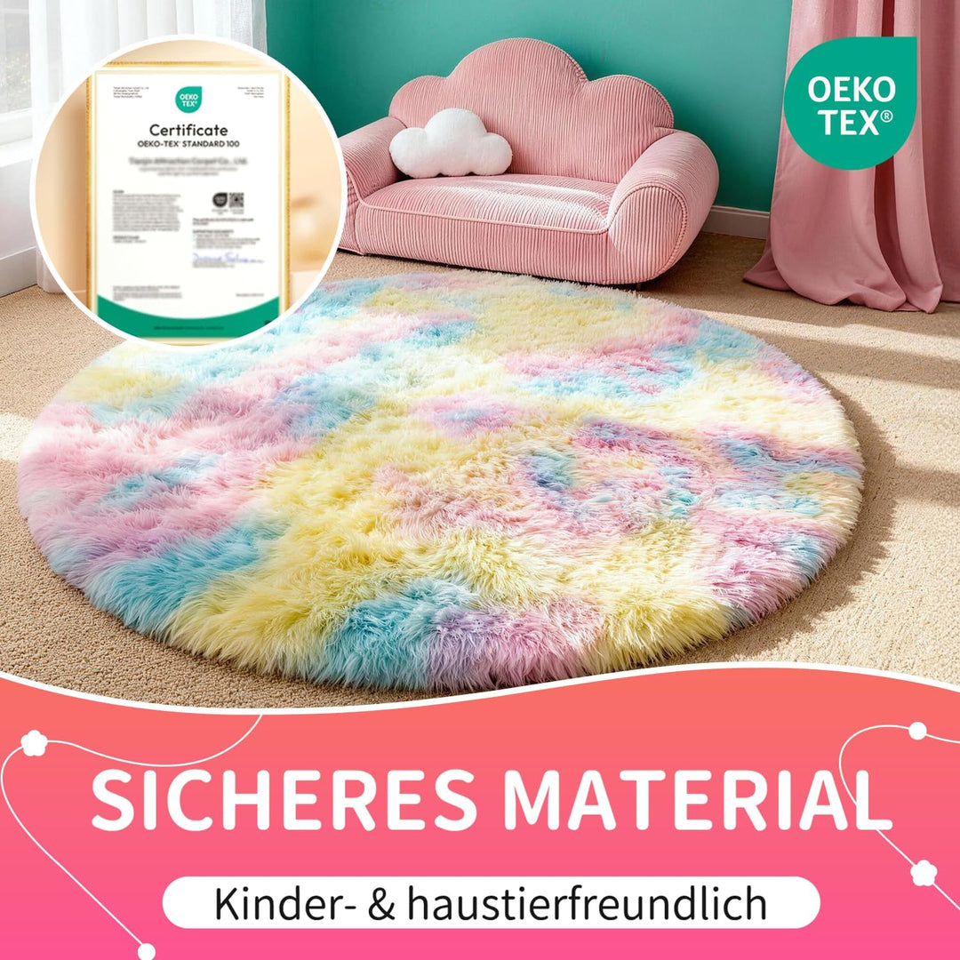 VOFUSHON Teppich Rund Hochflor Teppich Wohnzimmer Teppich Langflor Teppiche für Wohnzimmer flauschig