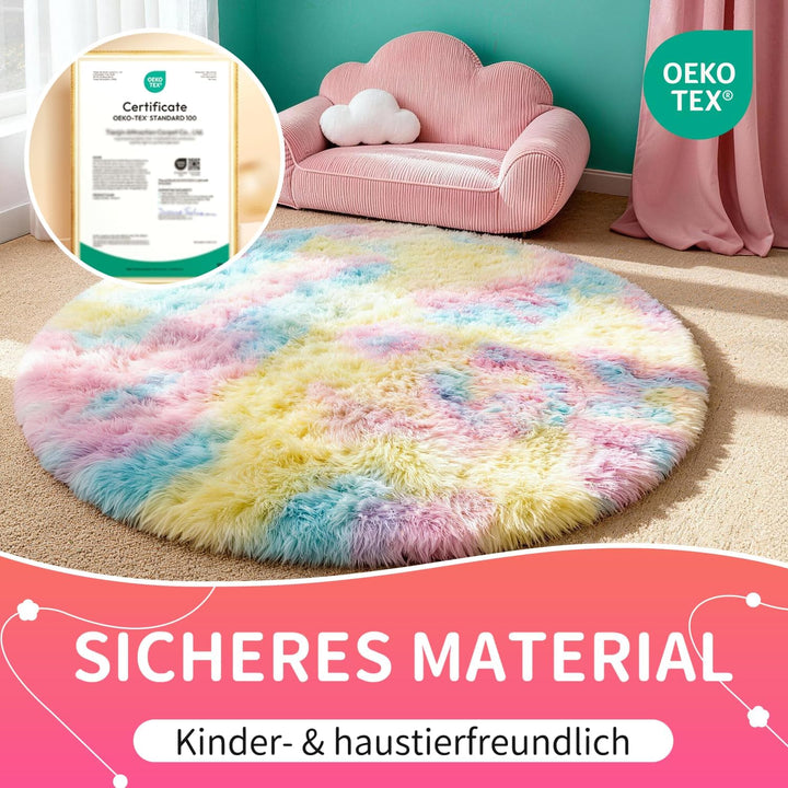 VOFUSHON Teppich Rund Hochflor Teppich Wohnzimmer Teppich Langflor Teppiche für Wohnzimmer flauschig