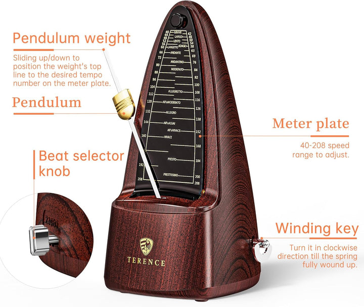 TERENCE Mechanisches Metronom für Klavier Gitarre Bass Violine Bass Metronom mit hoher Präzision Tra