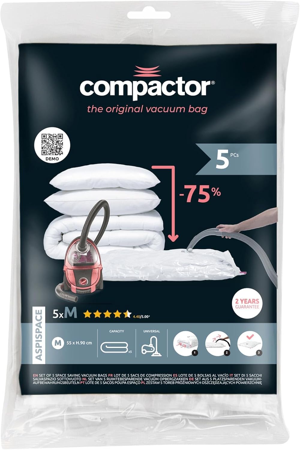Compactor - Flache Aufbewahrungstasche für unter das Bett - Weiss transparent - Extra flaches Format