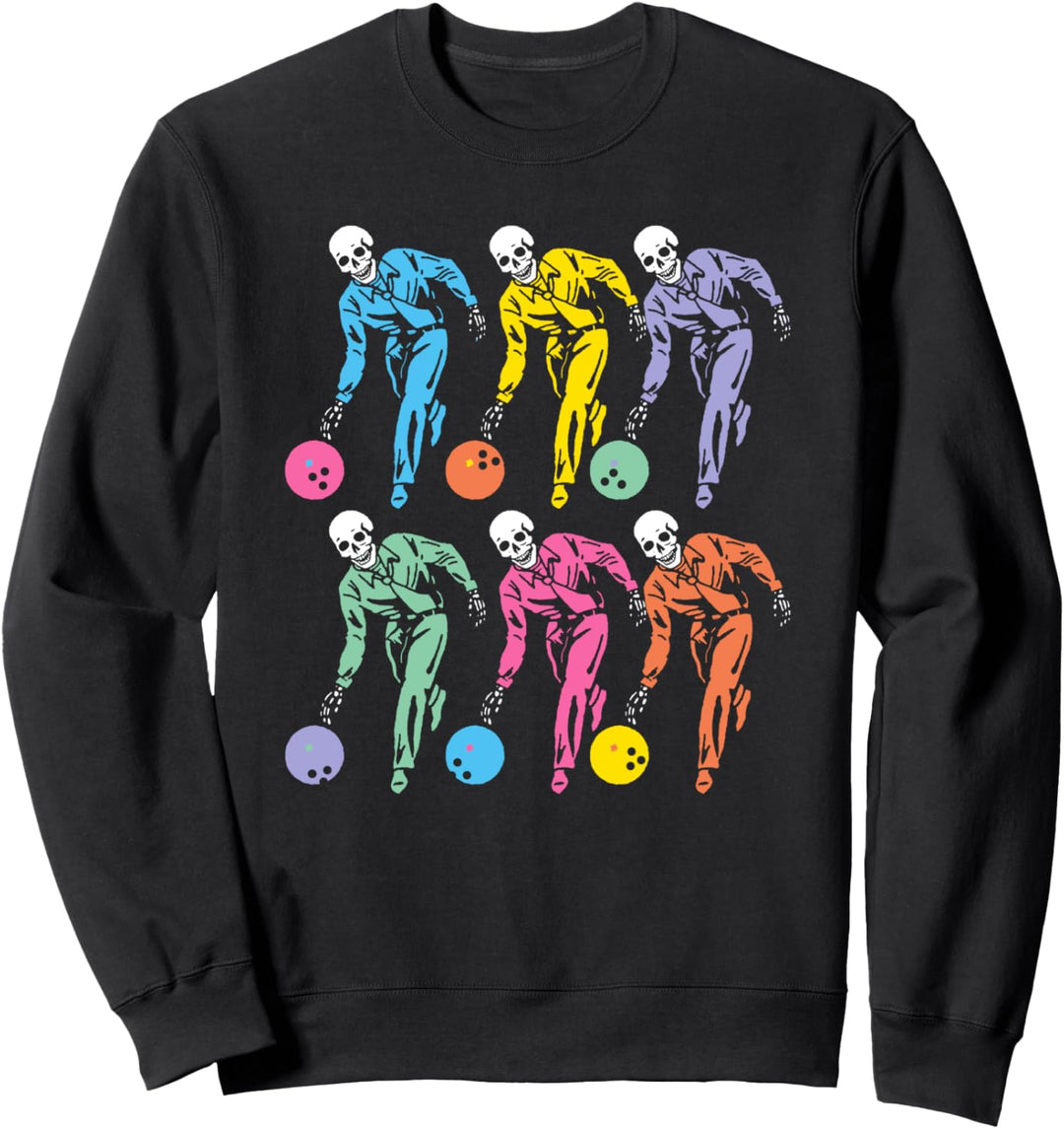 Vintage Bowling Skeleton Retro Pop Art Bowler Skull 80s Sweatshirt