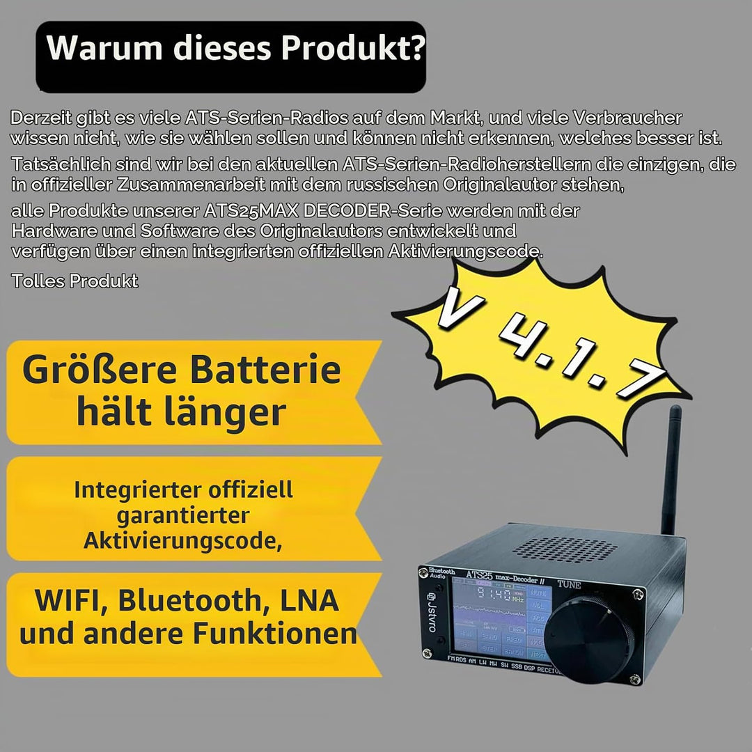Irfora ATS-25MAX Decoder V2 2,4-Zoll-Touchscreen Tragbarer Vollband-Radioempfänger mit HAM-Frequenzm