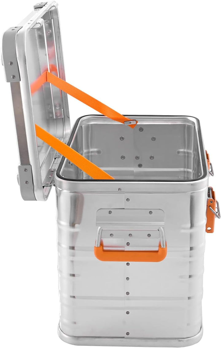 ALUBOX Alukiste abschliessbar E31 - Premium Aluminium Lagerbox 31 Liter - Deckel mit Aluminium Druck