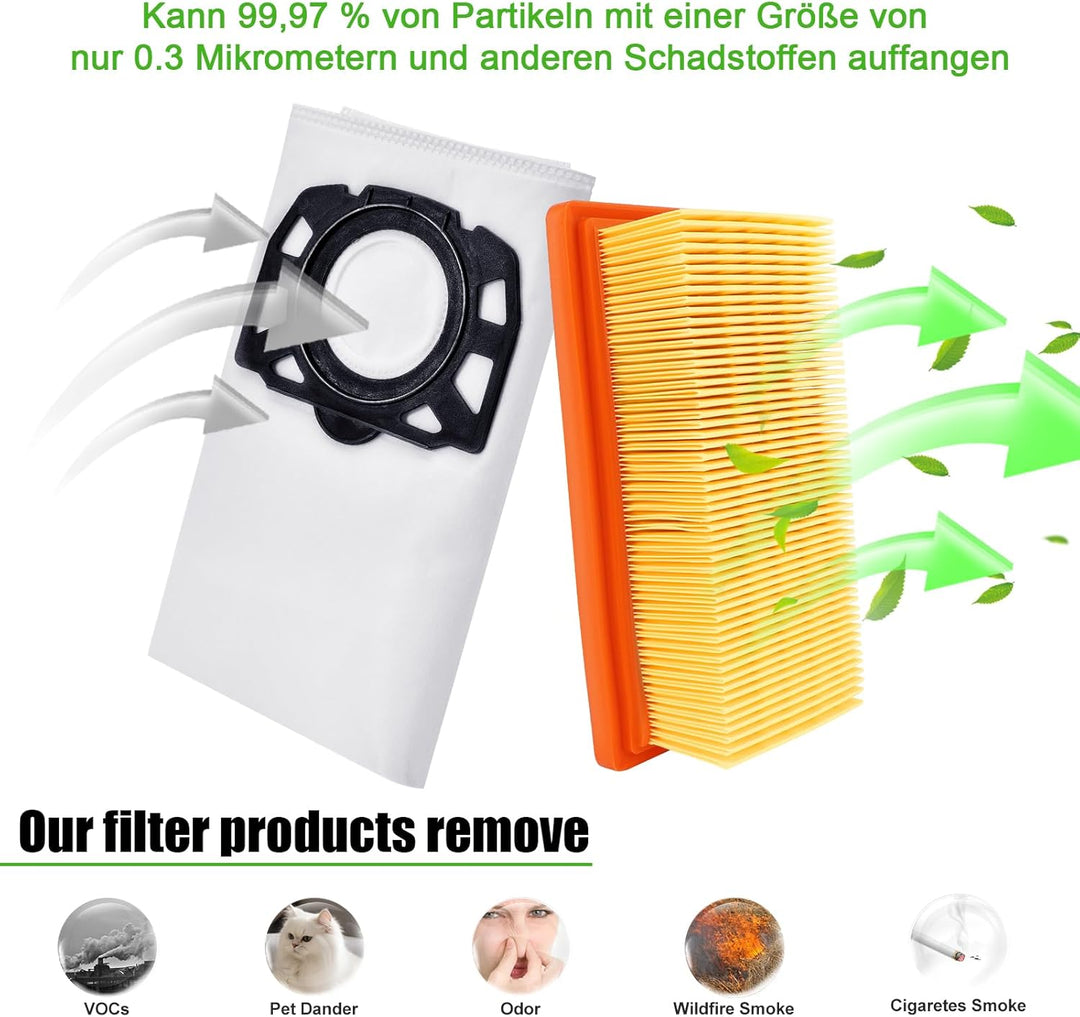 Staubsaugerbeutel-Filterset für Kärcher WD4 WD5 WD6 MV4 MV5 MV6 WD5P WD6P Premium, 8 Beutel ersetzen