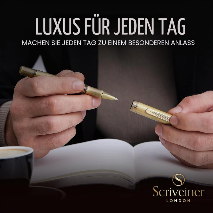 Scriveiner Messing EDC Luxus Tintenkugelschreiber, schwerer Taschenstift, Handgebürstetes Finish, Co