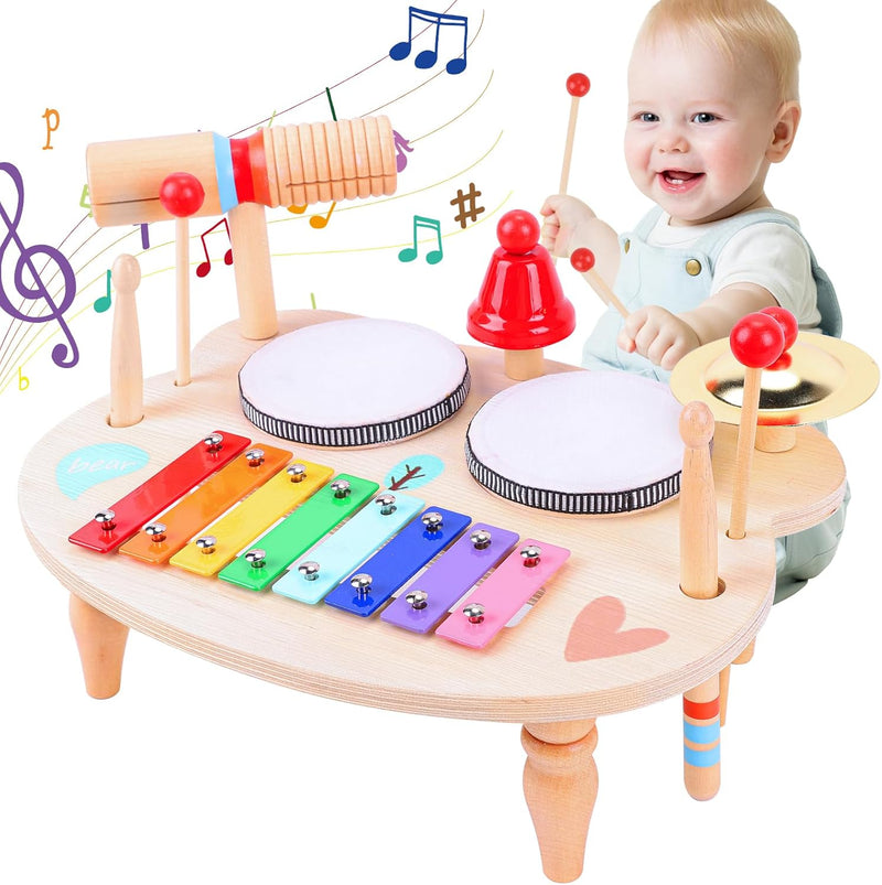 LZMDY Schlagzeug Kinder, 10-in-1 Trommel Musikinstrumente für Kinder ab 1 2 3 Jahr mit Xylophon, Kin