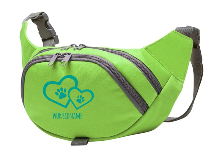 Hundesport Bauchtasche Leckerlie-Tasche mit 2 Herzen, 2 Pfoten und Wunschnamen personalisiert | Hund