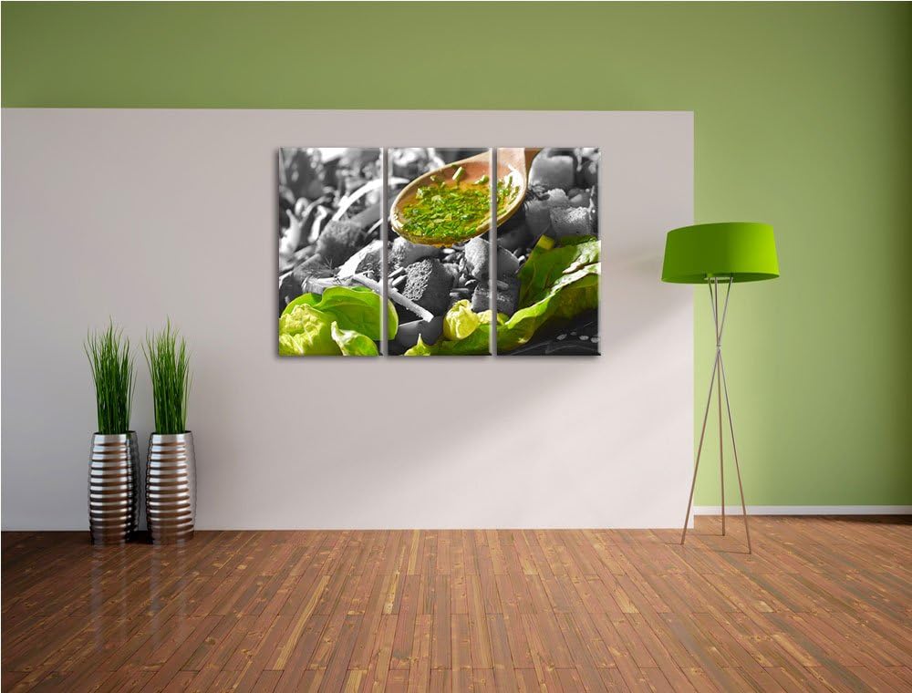 Knackiger Salat und Kräuter schwarz/weiss 3-Teiler Leinwandbild 120x80 Bild auf Leinwand, XXL riesig