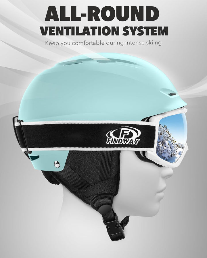 Findway Skihelm und Skibrille Set, SnowboardHelm mit Brille für Damen und Herren Erwachsene Skihelme