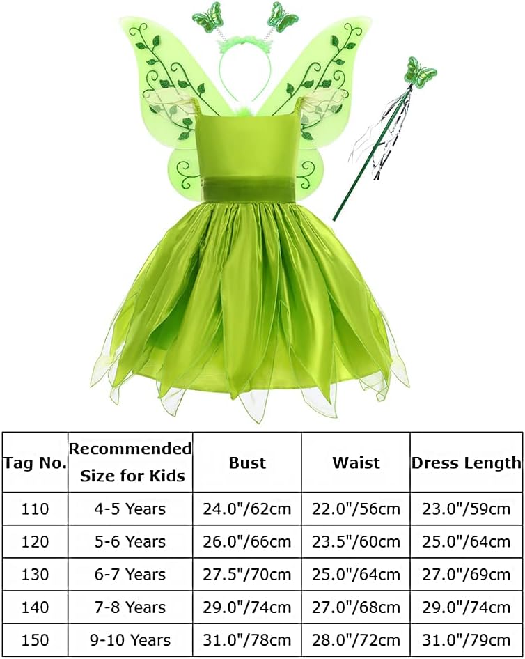 FYMNSI Kinder Mädchen Feenkostüm Kleid Schmetterling Flügel Stirnband Zauberstab 4tlg Set für Hallow