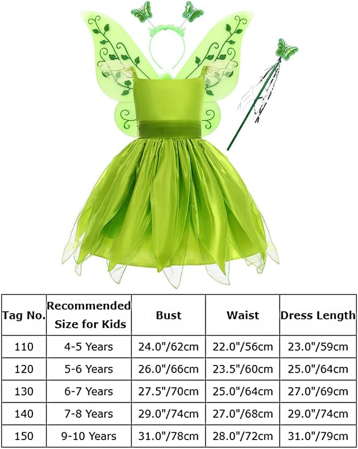 FYMNSI Kinder Mädchen Feenkostüm Kleid Schmetterling Flügel Stirnband Zauberstab 4tlg Set für Hallow