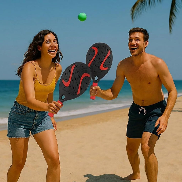 Paar Strandschläger Padel Beach Tennis mit weichem Ball Set Schläger aus Holz Meer, Strand, Pool, Me