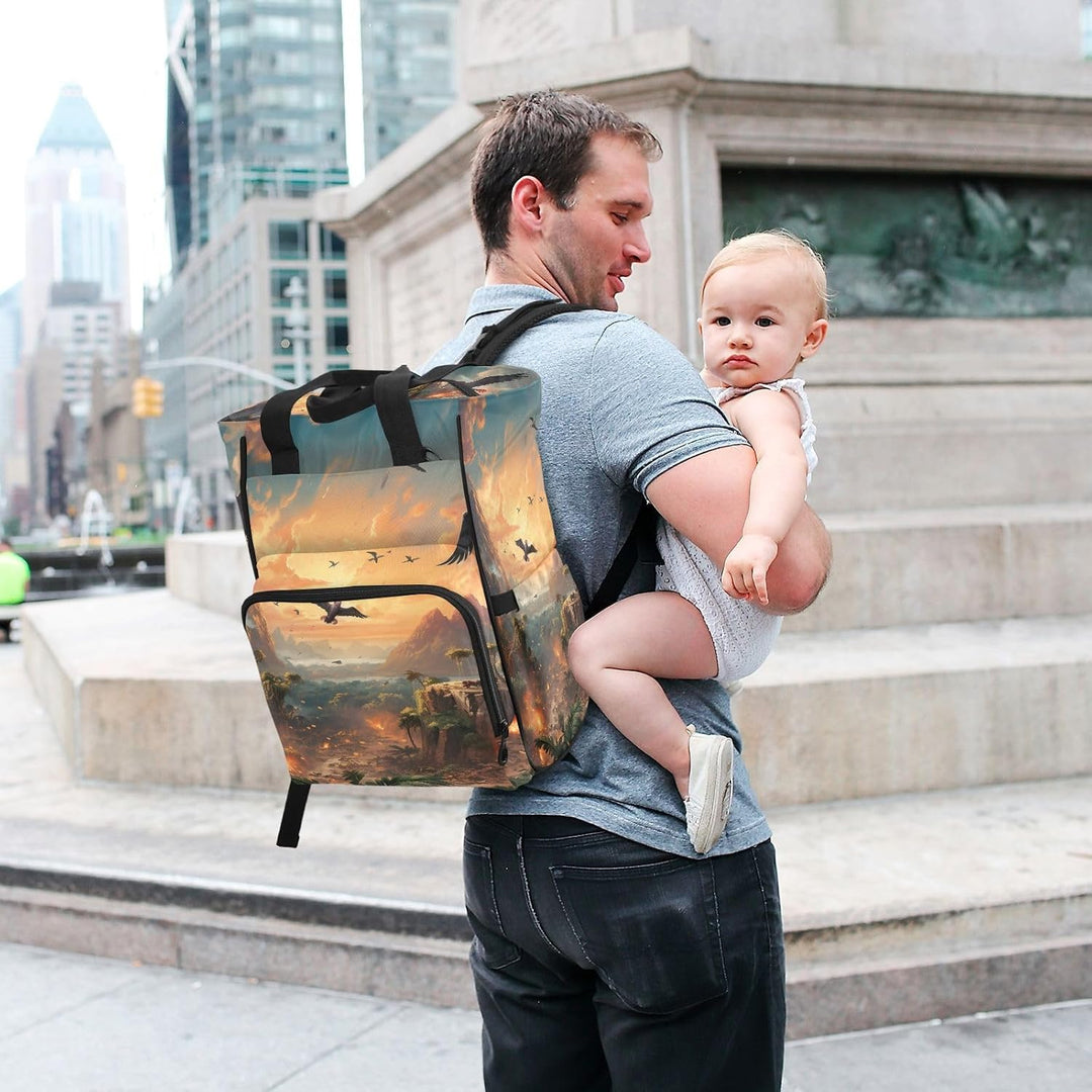 Fliegende Drachen Jagen Feurig Wickeltasche Reiserucksack Grosse Kapazität Schulter Mom Taschen für