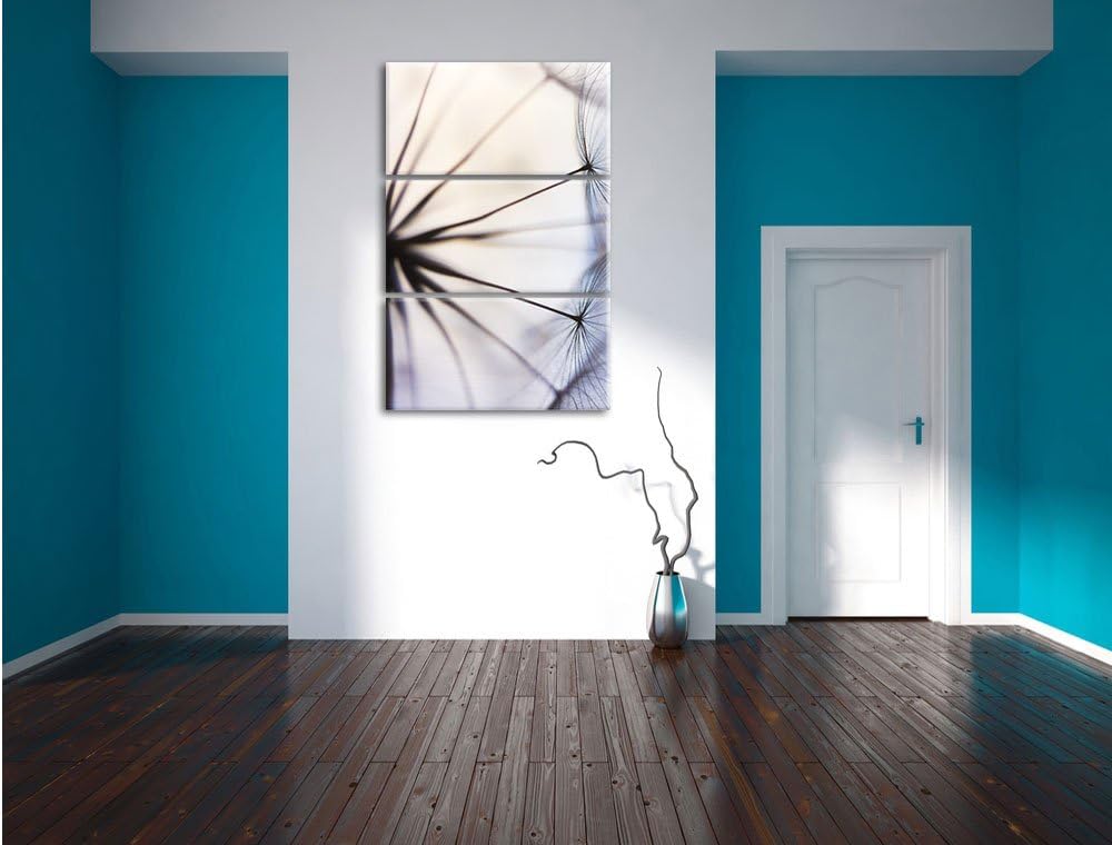 Pixxprint Weisse Pusteblumen als Leinwandbild | Grösse: 3 Teilig (120x80) | Wandbild| Kunstdruck | f