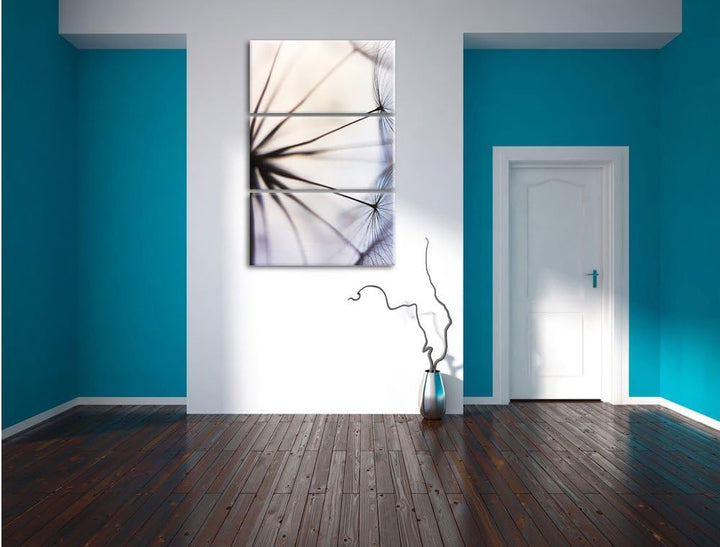 Pixxprint Weisse Pusteblumen als Leinwandbild | Grösse: 3 Teilig (120x80) | Wandbild| Kunstdruck | f