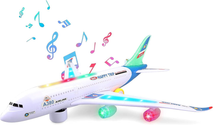 Bump and Go Flugzeugspielzeug – Realistisches Flugzeugmodell mit 4D-Lichtern & Sound – Bewegliches F