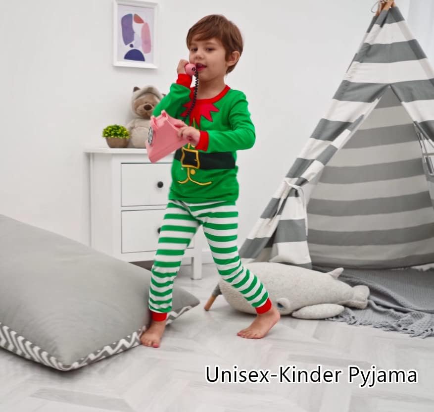 LOLPIP Jungen Pyjama Langarm 4-teilig Kleine Kinder Nachtwäsche Schlafanzug Set 2-14 Jahre Elf-grüne