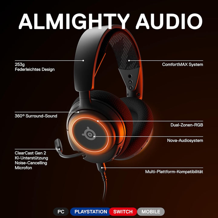 SteelSeries Arctis Nova 3 - Multi-System Gaming-Headset – Hi-Fi-Treiber – 360° Surround-Sound –RGB-B