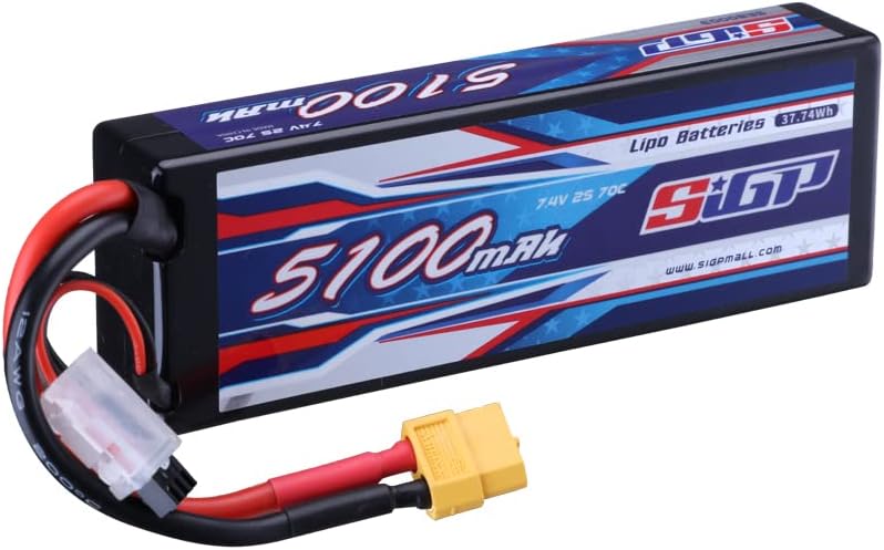 SIGP 2S Lipo Akku 7.4V 5100mAh 70C RC Akku Hardcase mit XT60 Anschluss für RC Fahrzeuge Auto LKW Tan