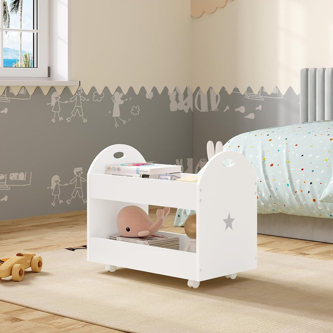 Lestarain Spielzeugkiste mit Rollen, Kinderzimmer Regal, Spielzeugregal mit 2 Ebenen, bewegliches Au