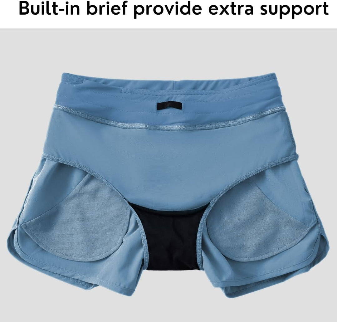 WILLIT Damen 3" Badeshorts Badehose Schwimmen Boardshorts mit Kurzliner Taschen Schnelltrockner UVA