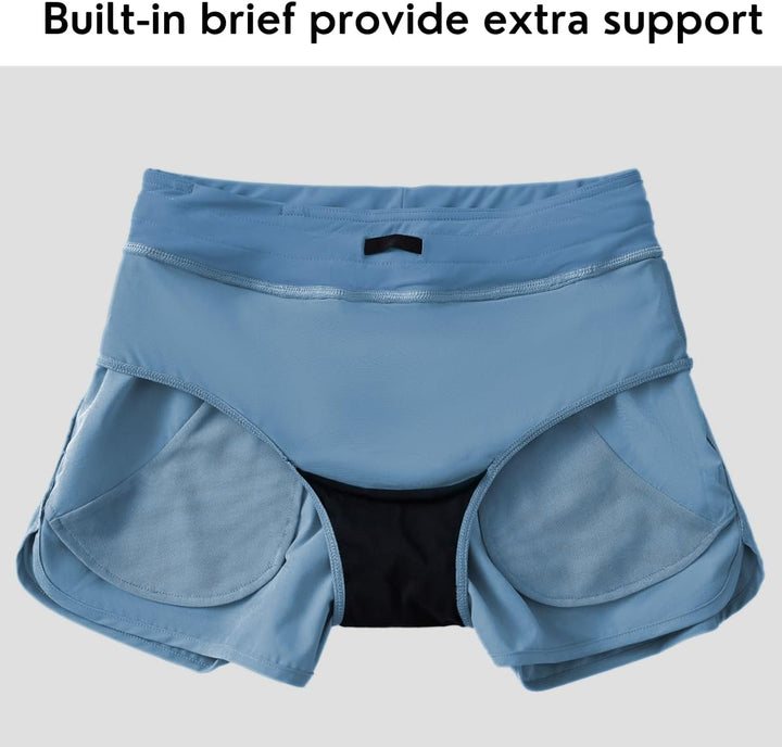 WILLIT Damen 3" Badeshorts Badehose Schwimmen Boardshorts mit Kurzliner Taschen Schnelltrockner UVA