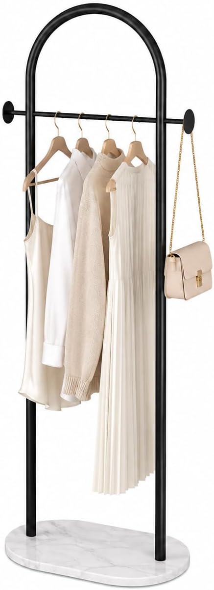 Small Clothes Rail Kleiderständer mit Marmorsockel, Heavy Duty Coat Rail Freistehend für Schlafzimme