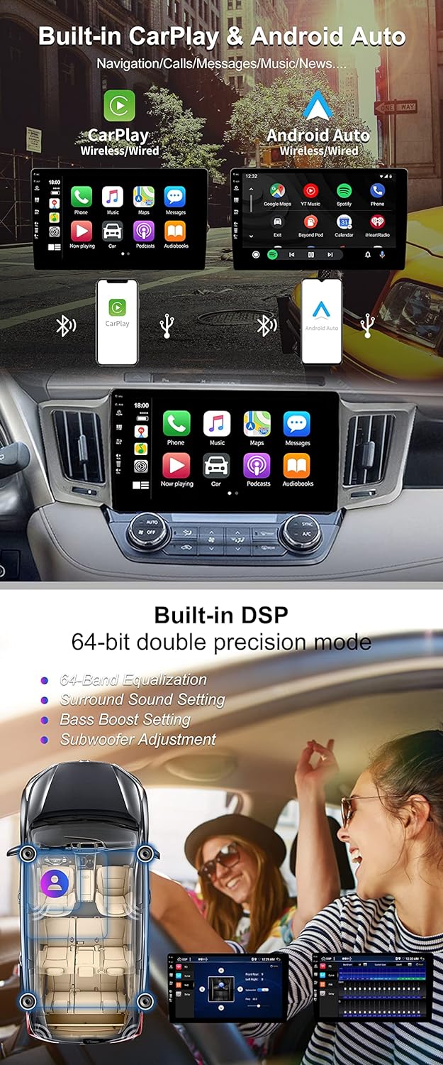 SXAUTO Android 12 IPS Autoradio Passt für Toyota RAV4 (2013-2018) - Eingebaut Wireless Carplay/Andro