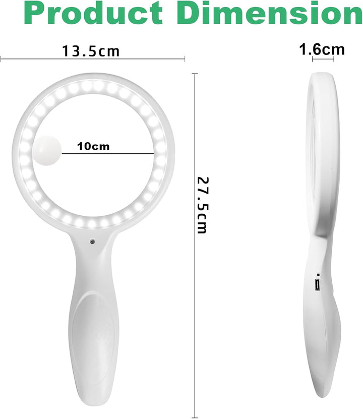 Lupe mit Licht, 60 Fach 33 LED Handlupe 30XLeselupe mit Licht, USB-Aufladung Lupe 3 Modi Leselupe fü