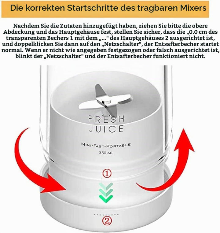Fresh Juice tragbarer Mixer to go, für Smoothie, persönlicher Mixer, kabelloser Obst-Mixer, wiederau
