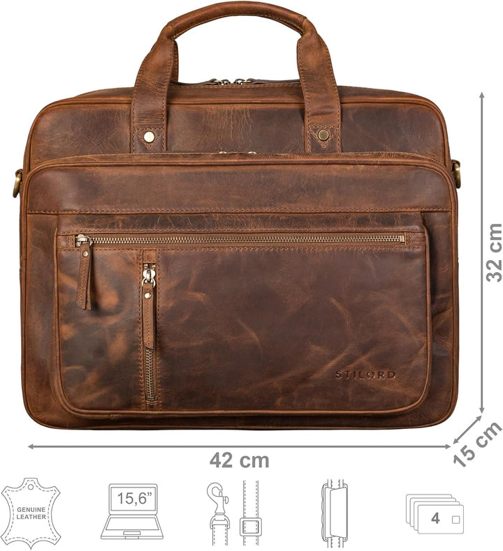 STILORD "Ace Aktentasche Leder Herren Damen Gross Business Tasche Echtleder Vintage für Laptop 15,6