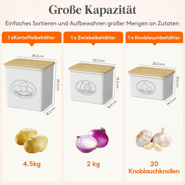 Lifewit Kartoffel Aufbewahrungsbox, 3er Set Grosse Kunttsoff Vorratsdosen für Kartoffel Zwiebel knob