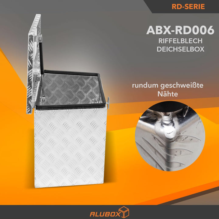ALUBOX Riffelblech Deichselbox XL für PKW Anhänger - Anhängerbox 1,5 mm Aluminium 72/60 x 46 x 39 cm