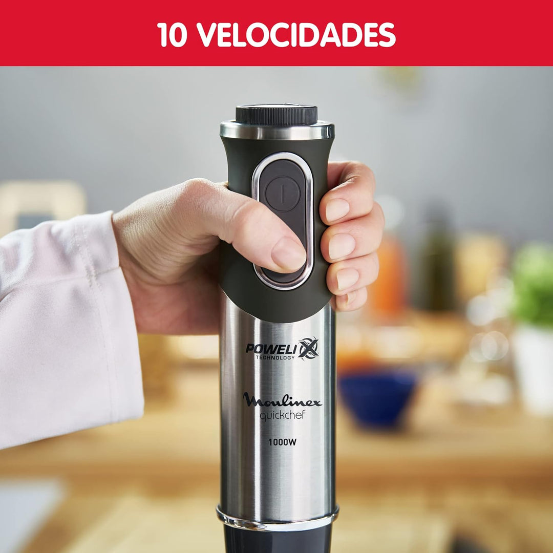 Moulinex DD6558 DD655810 Quickchef 3-in-1 Tauchmixer, Powelix-Technologie, 3 Zubehörteile, Edelstahl