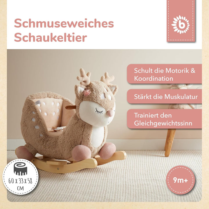 Bieco Plüsch Schaukeltier REH, 60 cm | Kinder Schaukelstuhl mit Sicherheitsgurt | Baby Schaukel | Kl