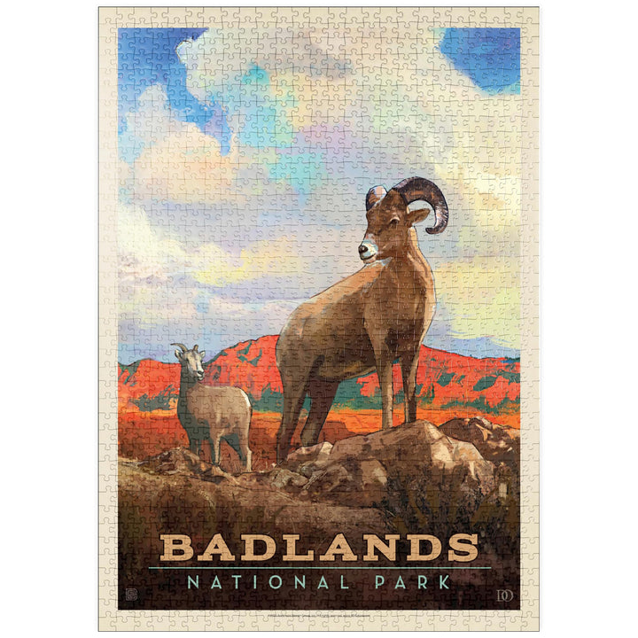 Badlands National Park: Bighorn Sheep, Vintage Poster - Premium 1000 Teile Puzzle - MyPuzzle Sonderk