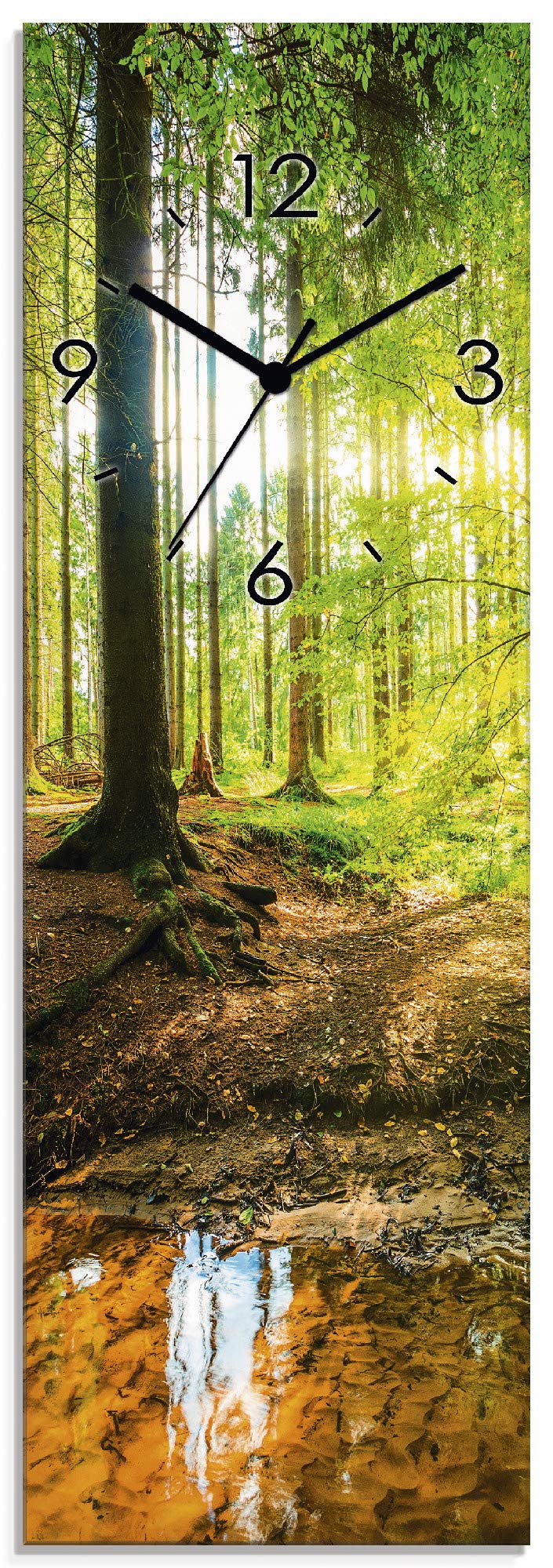 ARTLAND Wanduhr ohne Tickgeräusche Glas Funkuhr 20x60 cm Rechteckig Lautlos Wald Bach Landschaft Nat