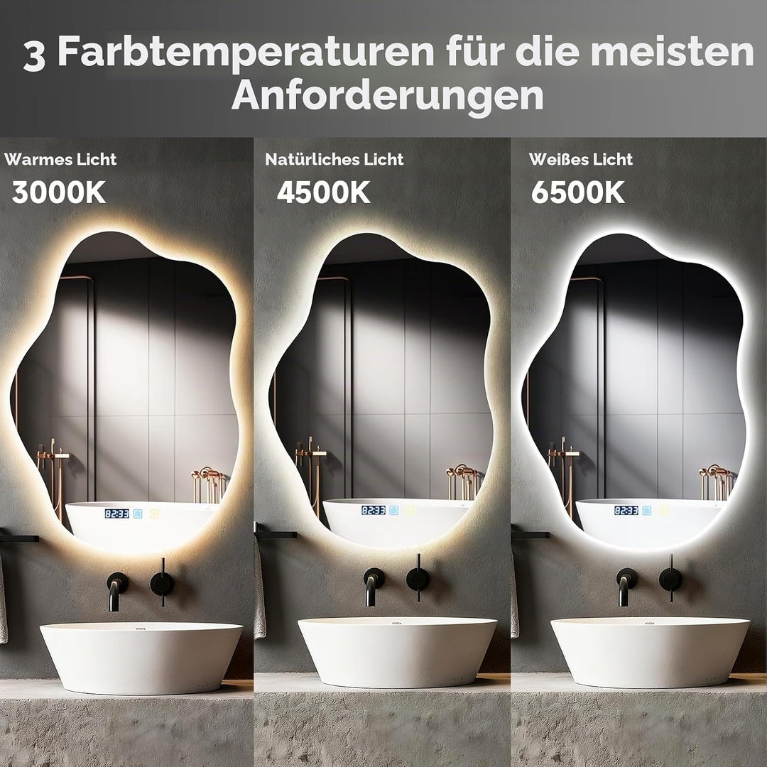 Badspiegel mit Beleuchtung, Cloud-Design, Badezimmerspiegel mit Beleuchtung, LED Spiegel, Dimmbar, 3