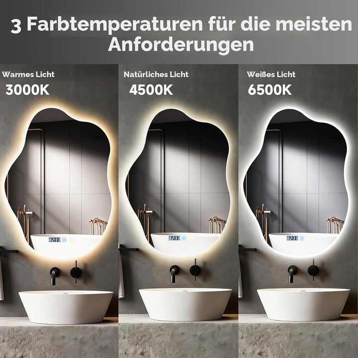 Badspiegel mit Beleuchtung, Cloud-Design, Badezimmerspiegel mit Beleuchtung, LED Spiegel, Dimmbar, 3
