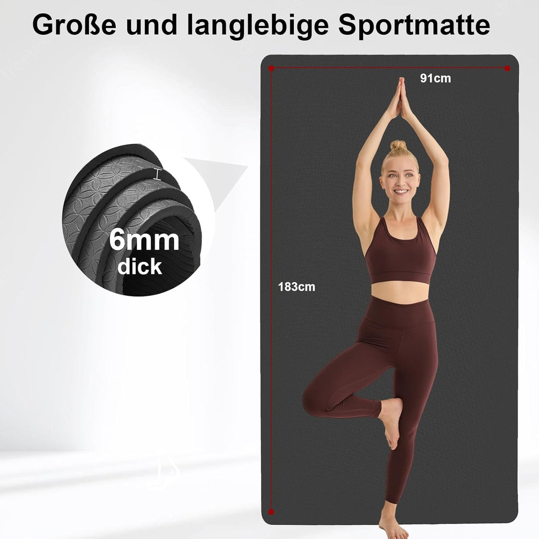 Stepwaver TPE Yogamatte Breit 183x91/183x122cm,6mm Dick, Sportmatte Fitnessmatte Rutschfest, Extrem